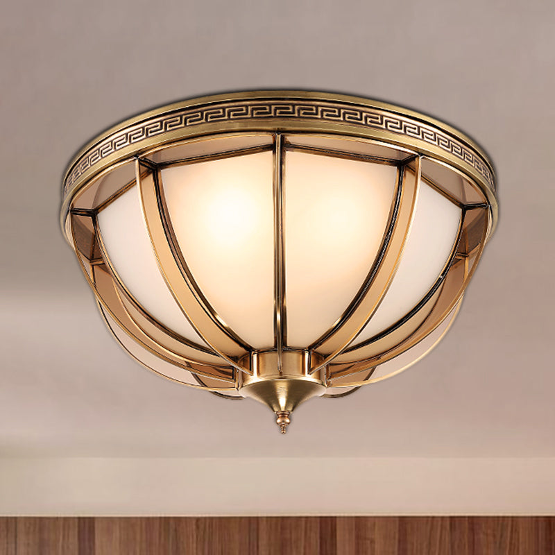 Opal-White Glass Brass Ceiling Flush Dome 16.5"/20.5" W 3/4 Heads Colonialist Flush Mount Lamp for Living Room Clearhalo 'Ceiling Lights' 'Close To Ceiling Lights' 'Close to ceiling' 'Flush mount' Lighting' 271219