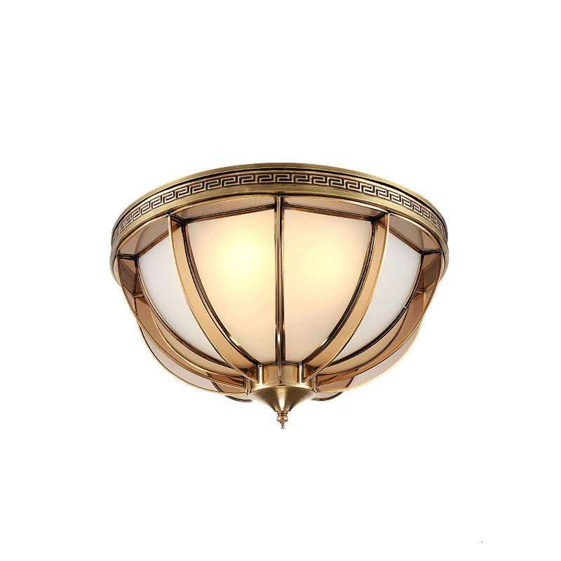 Opal-White Glass Brass Ceiling Flush Dome 16.5"/20.5" W 3/4 Heads Colonialist Flush Mount Lamp for Living Room Clearhalo 'Ceiling Lights' 'Close To Ceiling Lights' 'Close to ceiling' 'Flush mount' Lighting' 271221