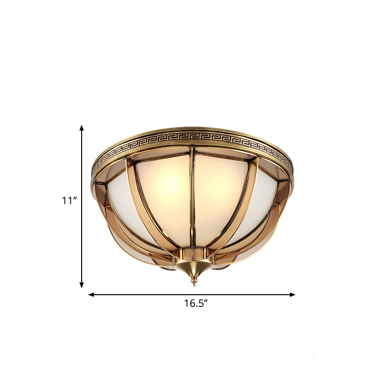 Opal-White Glass Brass Ceiling Flush Dome 16.5"/20.5" W 3/4 Heads Colonialist Flush Mount Lamp for Living Room Clearhalo 'Ceiling Lights' 'Close To Ceiling Lights' 'Close to ceiling' 'Flush mount' Lighting' 271222