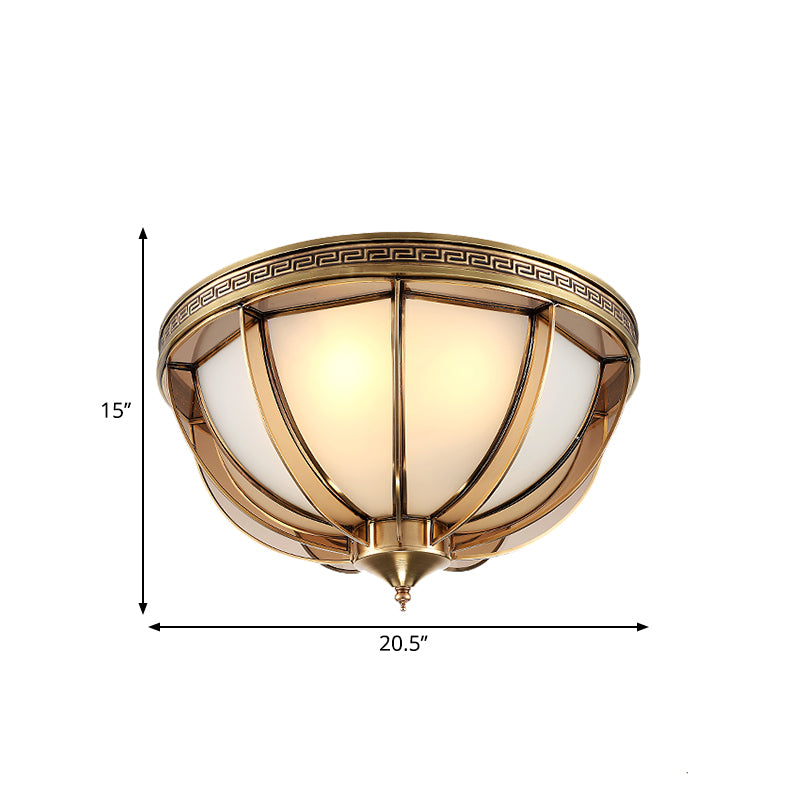 Opal-White Glass Brass Ceiling Flush Dome 16.5"/20.5" W 3/4 Heads Colonialist Flush Mount Lamp for Living Room Clearhalo 'Ceiling Lights' 'Close To Ceiling Lights' 'Close to ceiling' 'Flush mount' Lighting' 271223