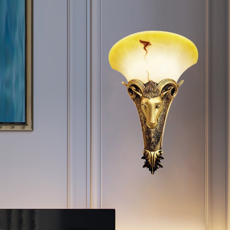 1 Light Engraved Goat Wall Light Sconce Retro Golden Metallic Wall Lighting Fixture Gold Clearhalo 'Wall Lamps & Sconces' 'Wall Lights' Lighting' 271252