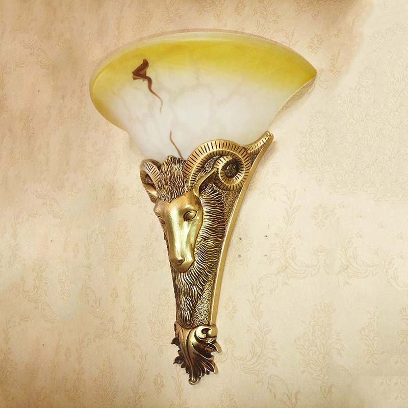 1 Light Engraved Goat Wall Light Sconce Retro Golden Metallic Wall Lighting Fixture Clearhalo 'Wall Lamps & Sconces' 'Wall Lights' Lighting' 271253