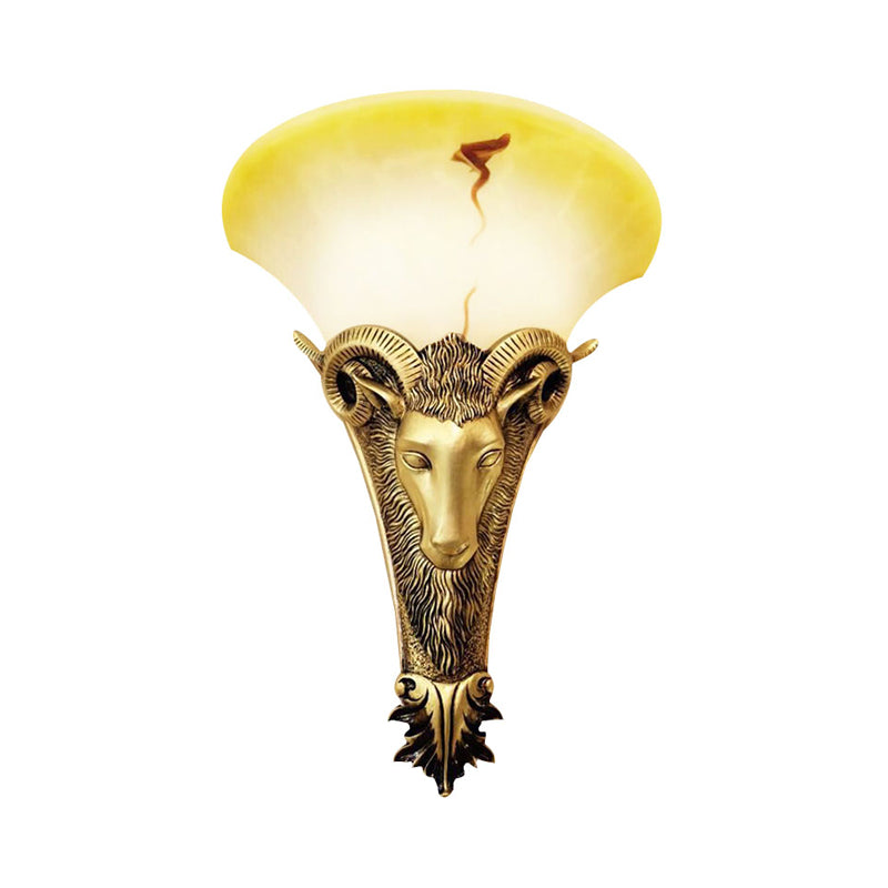 1 Light Engraved Goat Wall Light Sconce Retro Golden Metallic Wall Lighting Fixture Clearhalo 'Wall Lamps & Sconces' 'Wall Lights' Lighting' 271255