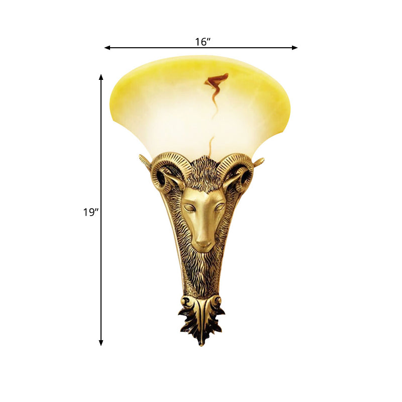 1 Light Engraved Goat Wall Light Sconce Retro Golden Metallic Wall Lighting Fixture Clearhalo 'Wall Lamps & Sconces' 'Wall Lights' Lighting' 271256