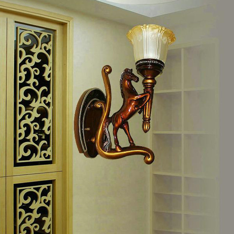 Dark Brown Steed Wall Mount Lamp Vintage Style Resin Single Sconce Light Fixture Dark Brown Clearhalo 'Wall Lamps & Sconces' 'Wall Lights' Lighting' 271263