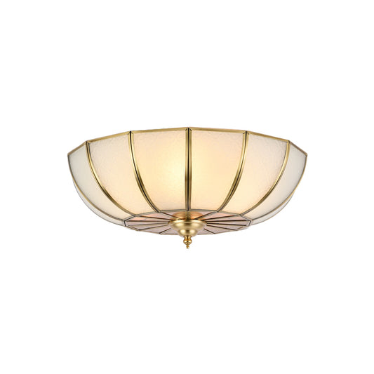 Brass 4 Heads Flush Mount Lamp Colonialism Sandblasted Glass Crown/Bowl/Drum Ceiling Fixture for Living Room Clearhalo 'Ceiling Lights' 'Close To Ceiling Lights' 'Close to ceiling' 'Flush mount' Lighting' 271276