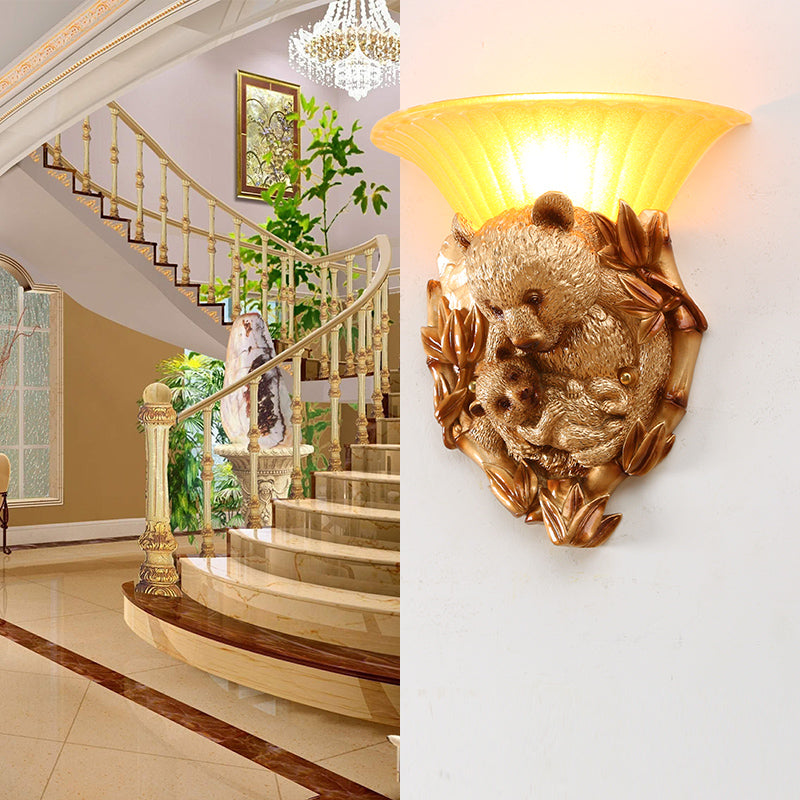 Resin Bear Mom and Baby Sconce Light Vintage 1-Light Golden Wall Mount Lighting Ideas Clearhalo 'Wall Lamps & Sconces' 'Wall Lights' Lighting' 271310