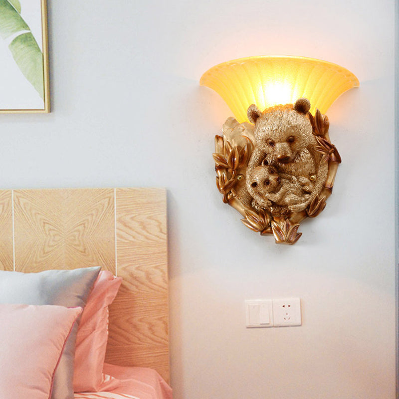 Resin Bear Mom and Baby Sconce Light Vintage 1-Light Golden Wall Mount Lighting Ideas Clearhalo 'Wall Lamps & Sconces' 'Wall Lights' Lighting' 271311