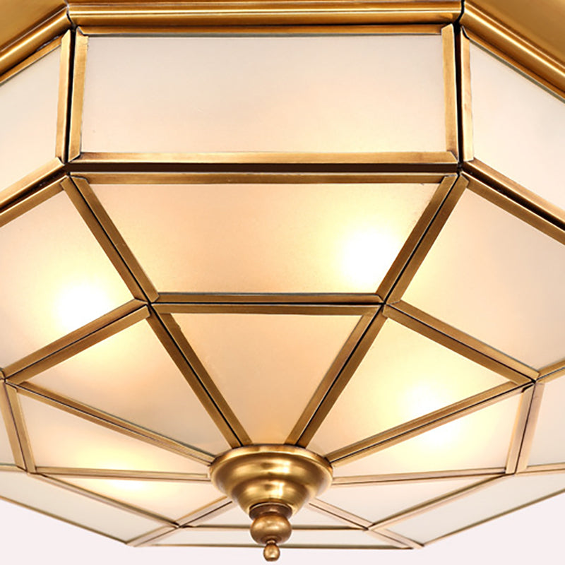 17"/23.5" W Prismatic Milky Glass Ceiling Lighting Colonial 4/6 Bulbs Living Room Flush Mount Ceiling Light in Brass Clearhalo 'Ceiling Lights' 'Close To Ceiling Lights' 'Close to ceiling' 'Flush mount' Lighting' 271321