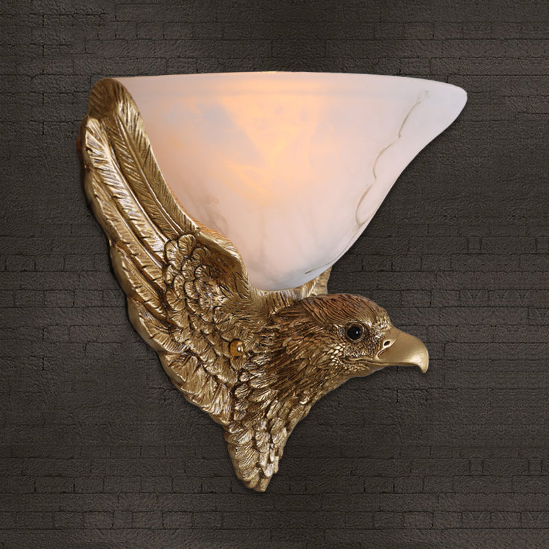 1-Light Eagle Wall Sconce Antiqued Gold Finish Resin and Plaster Flush Mount Wall Light Gold Clearhalo 'Wall Lamps & Sconces' 'Wall Lights' Lighting' 271327