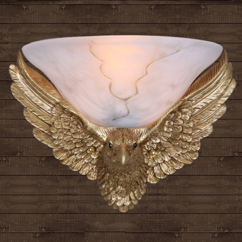 1-Light Eagle Wall Sconce Antiqued Gold Finish Resin and Plaster Flush Mount Wall Light Clearhalo 'Wall Lamps & Sconces' 'Wall Lights' Lighting' 271328