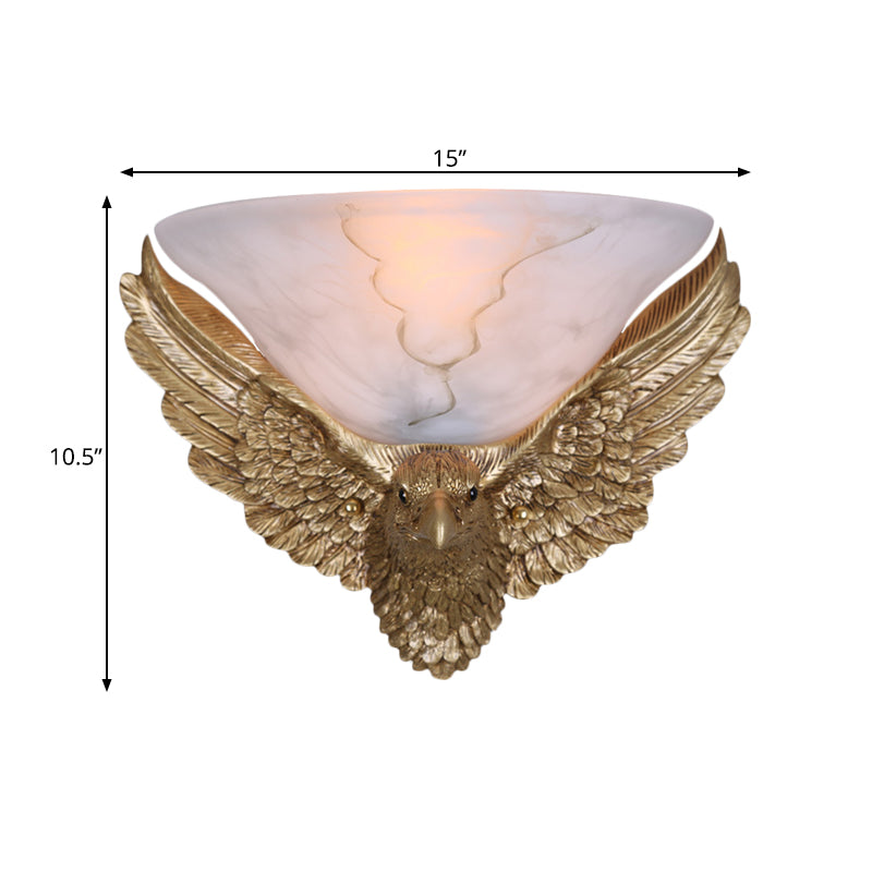 1-Light Eagle Wall Sconce Antiqued Gold Finish Resin and Plaster Flush Mount Wall Light Clearhalo 'Wall Lamps & Sconces' 'Wall Lights' Lighting' 271331