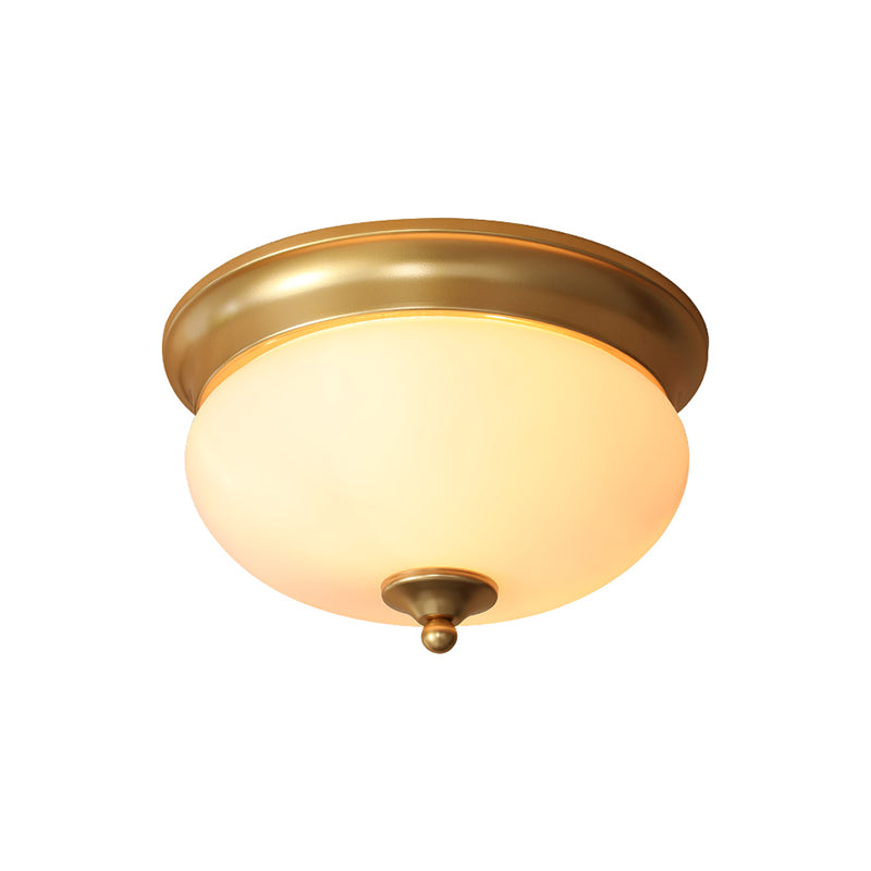 2 Bulbs Globe Ceiling Mount Colonial Brass Mouth Blown Opal Glass Flush Light Fixture for Living Room Clearhalo 'Ceiling Lights' 'Close To Ceiling Lights' 'Close to ceiling' 'Flush mount' Lighting' 271352