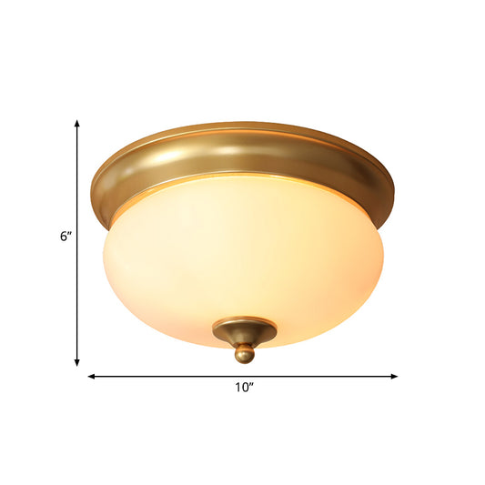 2 Bulbs Globe Ceiling Mount Colonial Brass Mouth Blown Opal Glass Flush Light Fixture for Living Room Clearhalo 'Ceiling Lights' 'Close To Ceiling Lights' 'Close to ceiling' 'Flush mount' Lighting' 271353