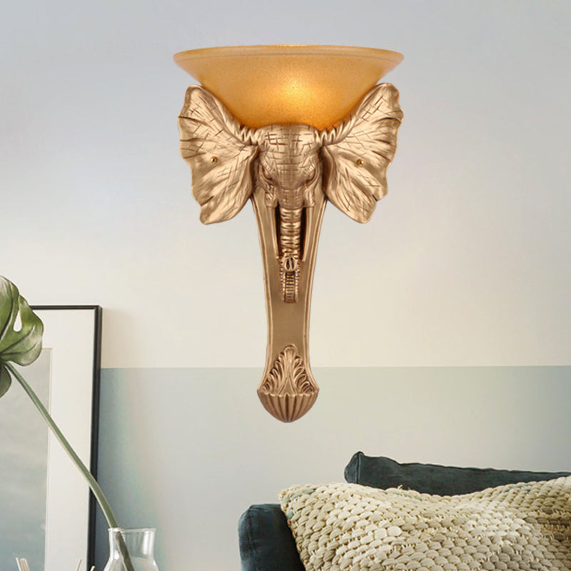 Single Resin Wall Light Colonial Style Gold Finish Elephant Flush Mount Wall Sconce Clearhalo 'Wall Lamps & Sconces' 'Wall Lights' Lighting' 271496