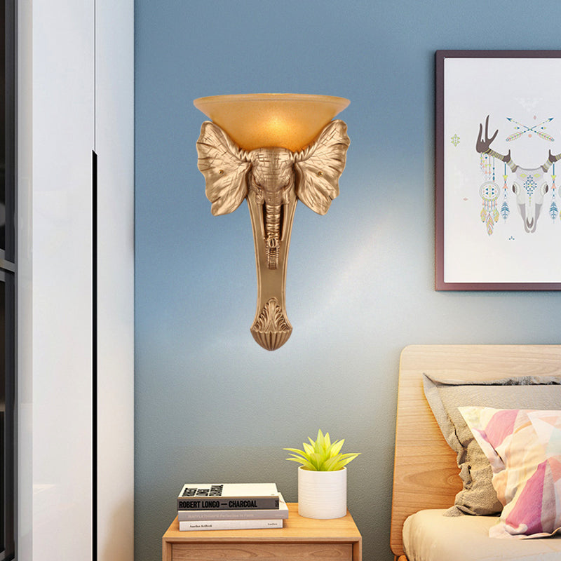 Single Resin Wall Light Colonial Style Gold Finish Elephant Flush Mount Wall Sconce Clearhalo 'Wall Lamps & Sconces' 'Wall Lights' Lighting' 271497