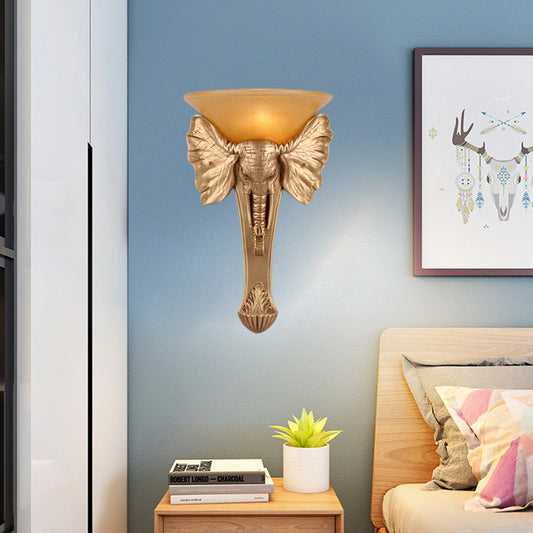 Single Resin Wall Light Colonial Style Gold Finish Elephant Flush Mount Wall Sconce Clearhalo 'Wall Lamps & Sconces' 'Wall Lights' Lighting' 271497