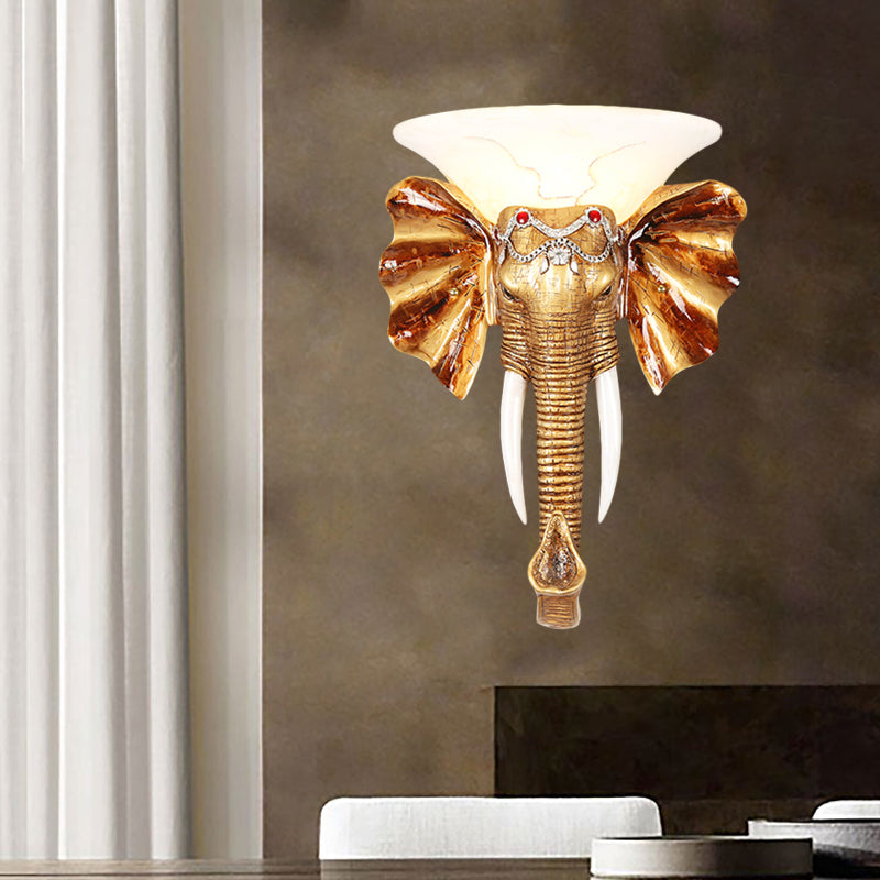 12.5"/17" W Resin Elephant Flush Wall Sconce Exquisite Colonial 1 Bulb Gold Finish Wall Mounted Lighting Gold Clearhalo 'Wall Lamps & Sconces' 'Wall Lights' Lighting' 271511