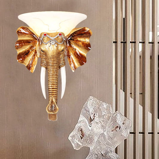 12.5"/17" W Resin Elephant Flush Wall Sconce Exquisite Colonial 1 Bulb Gold Finish Wall Mounted Lighting Clearhalo 'Wall Lamps & Sconces' 'Wall Lights' Lighting' 271512