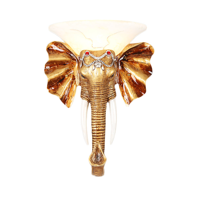 12.5"/17" W Resin Elephant Flush Wall Sconce Exquisite Colonial 1 Bulb Gold Finish Wall Mounted Lighting Clearhalo 'Wall Lamps & Sconces' 'Wall Lights' Lighting' 271514