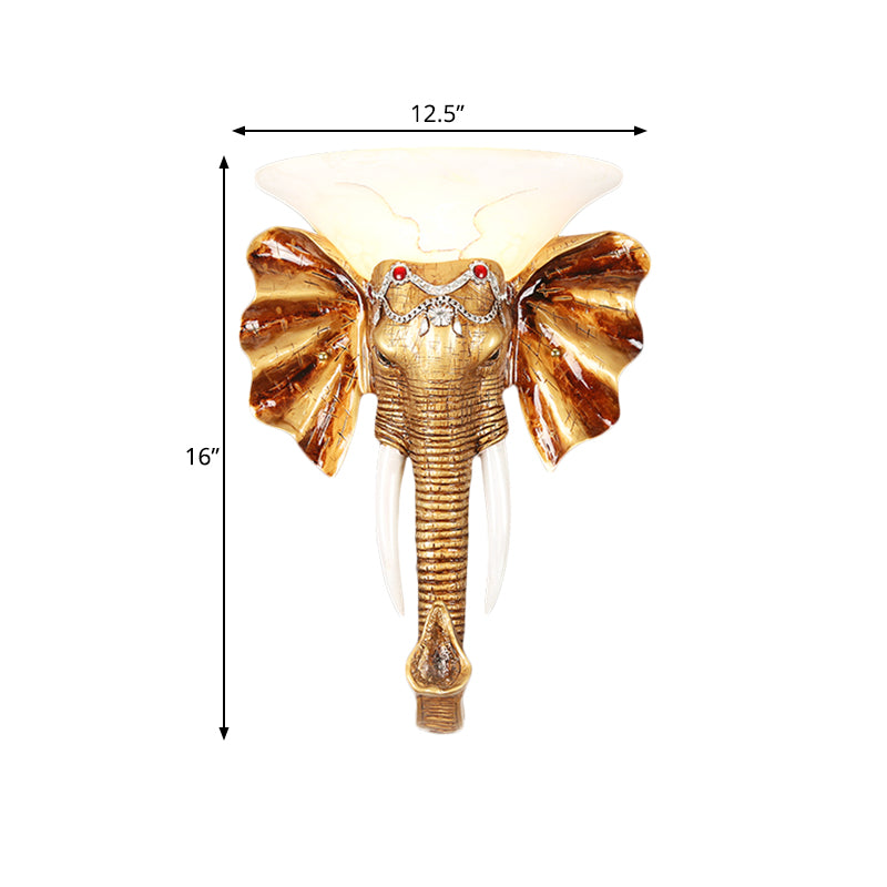 12.5"/17" W Resin Elephant Flush Wall Sconce Exquisite Colonial 1 Bulb Gold Finish Wall Mounted Lighting Clearhalo 'Wall Lamps & Sconces' 'Wall Lights' Lighting' 271515