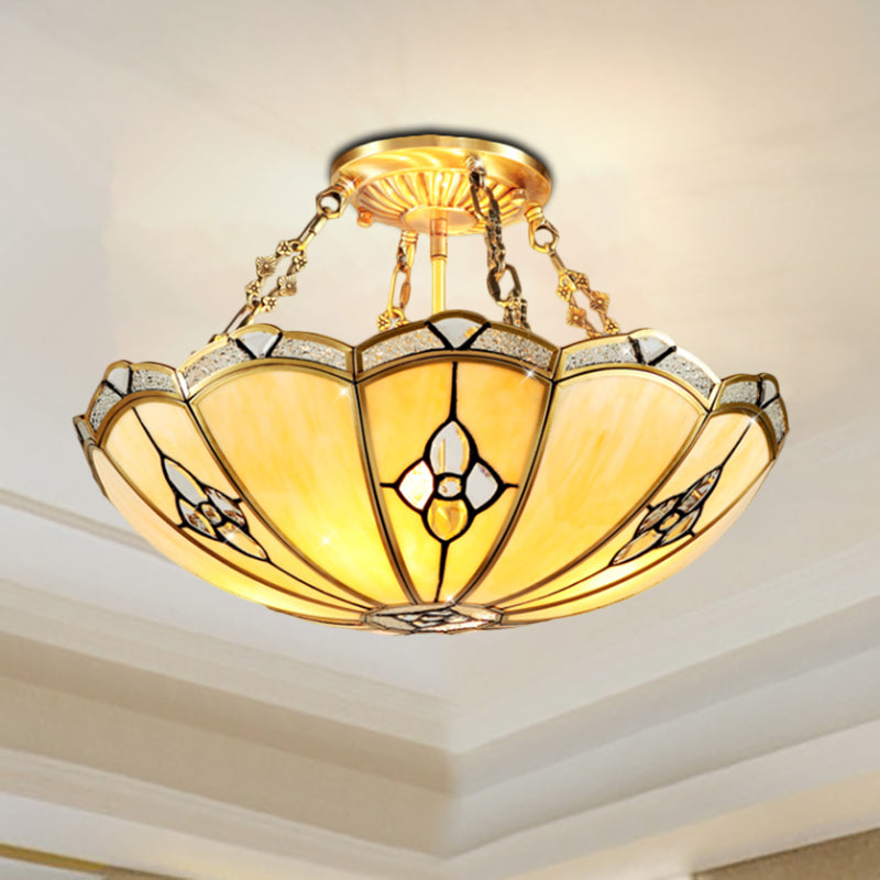 18"/19.5" W Dome Bedroom Semi-Flush Mount Light Colonial Frosted Glass 4 Bulbs Brass Close to Ceiling Lighting Fixture Clearhalo 'Ceiling Lights' 'Close To Ceiling Lights' 'Close to ceiling' 'Glass shade' 'Glass' 'Semi-flushmount' Lighting' 271518