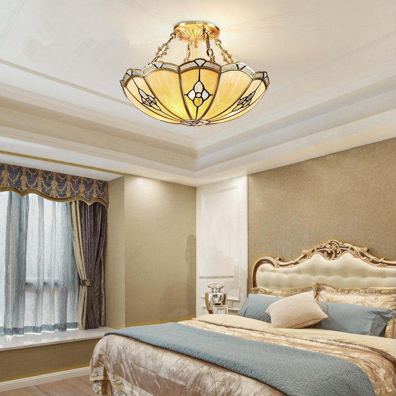 18"/19.5" W Dome Bedroom Semi-Flush Mount Light Colonial Frosted Glass 4 Bulbs Brass Close to Ceiling Lighting Fixture Clearhalo 'Ceiling Lights' 'Close To Ceiling Lights' 'Close to ceiling' 'Glass shade' 'Glass' 'Semi-flushmount' Lighting' 271519