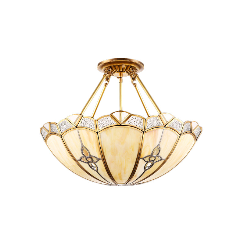 18"/19.5" W Dome Bedroom Semi-Flush Mount Light Colonial Frosted Glass 4 Bulbs Brass Close to Ceiling Lighting Fixture Clearhalo 'Ceiling Lights' 'Close To Ceiling Lights' 'Close to ceiling' 'Glass shade' 'Glass' 'Semi-flushmount' Lighting' 271525