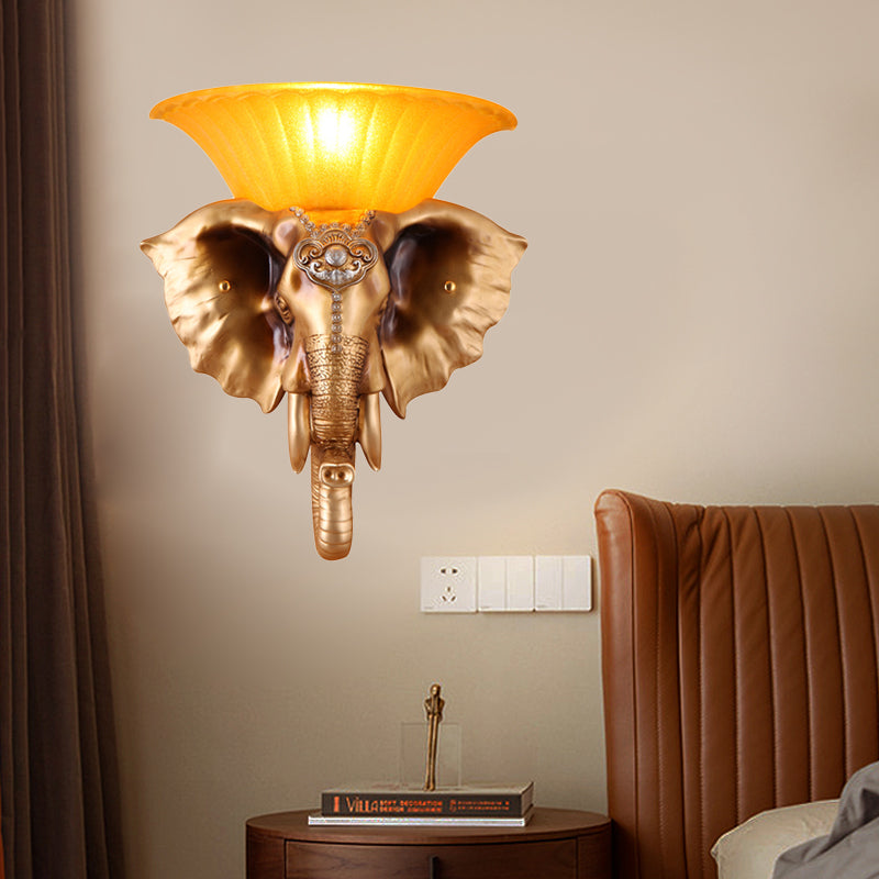 Resin White/Golden Sconce Light Embossed Elephant Single Light Asian Wall Lighting Fixture Gold Clearhalo 'Wall Lamps & Sconces' 'Wall Lights' Lighting' 271527