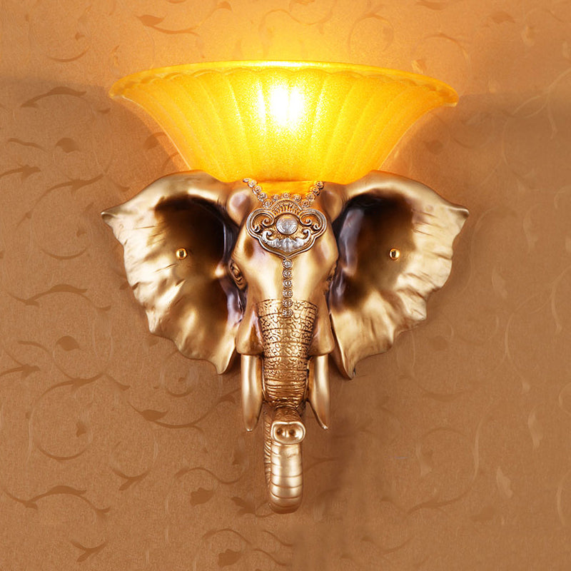 Resin White/Golden Sconce Light Embossed Elephant Single Light Asian Wall Lighting Fixture Clearhalo 'Wall Lamps & Sconces' 'Wall Lights' Lighting' 271528