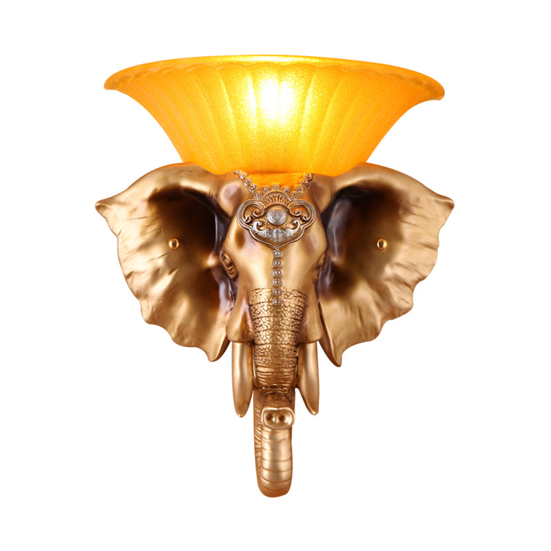 Resin White/Golden Sconce Light Embossed Elephant Single Light Asian Wall Lighting Fixture Clearhalo 'Wall Lamps & Sconces' 'Wall Lights' Lighting' 271530