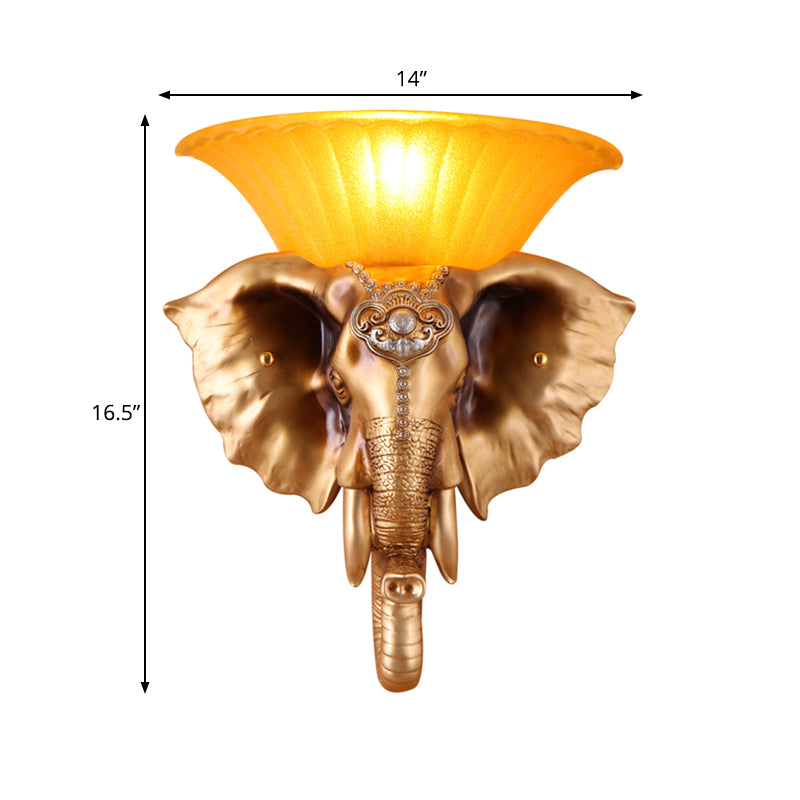 Resin White/Golden Sconce Light Embossed Elephant Single Light Asian Wall Lighting Fixture Clearhalo 'Wall Lamps & Sconces' 'Wall Lights' Lighting' 271531