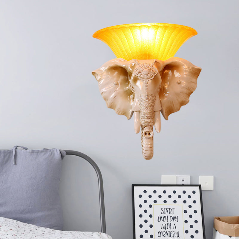 Resin White/Golden Sconce Light Embossed Elephant Single Light Asian Wall Lighting Fixture Clearhalo 'Wall Lamps & Sconces' 'Wall Lights' Lighting' 271534