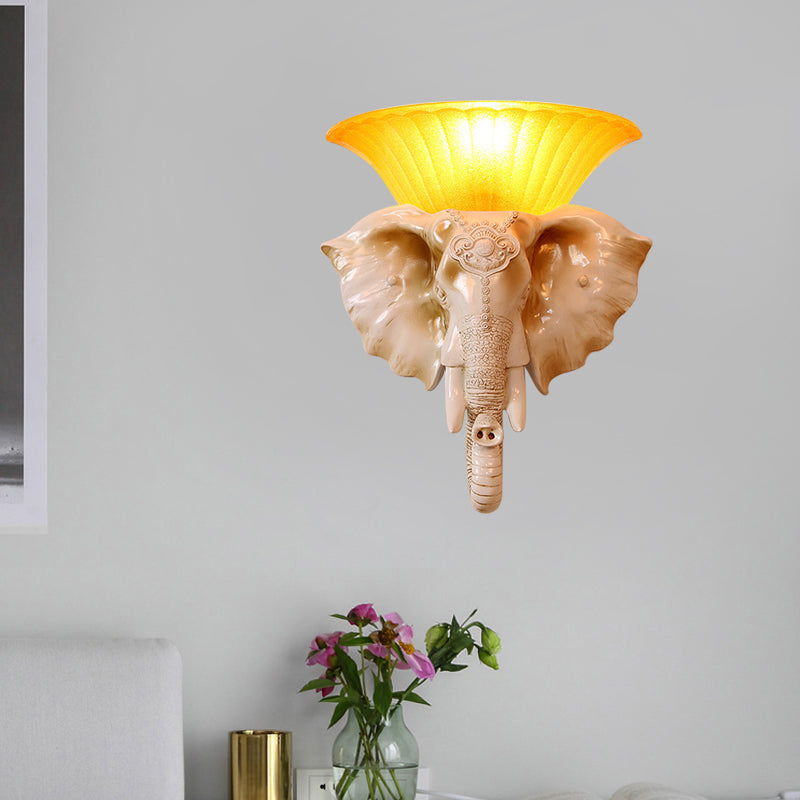 Resin White/Golden Sconce Light Embossed Elephant Single Light Asian Wall Lighting Fixture Clearhalo 'Wall Lamps & Sconces' 'Wall Lights' Lighting' 271535