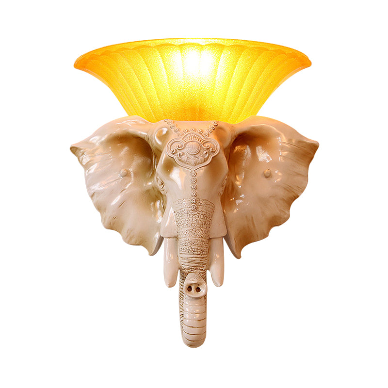 Resin White/Golden Sconce Light Embossed Elephant Single Light Asian Wall Lighting Fixture Clearhalo 'Wall Lamps & Sconces' 'Wall Lights' Lighting' 271536