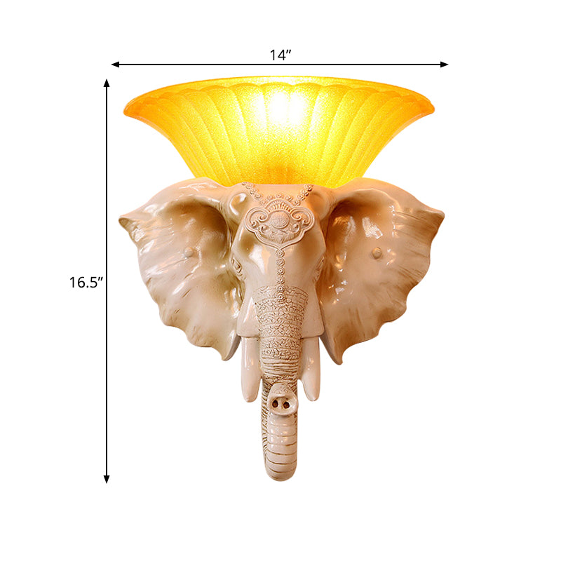 Resin White/Golden Sconce Light Embossed Elephant Single Light Asian Wall Lighting Fixture Clearhalo 'Wall Lamps & Sconces' 'Wall Lights' Lighting' 271537