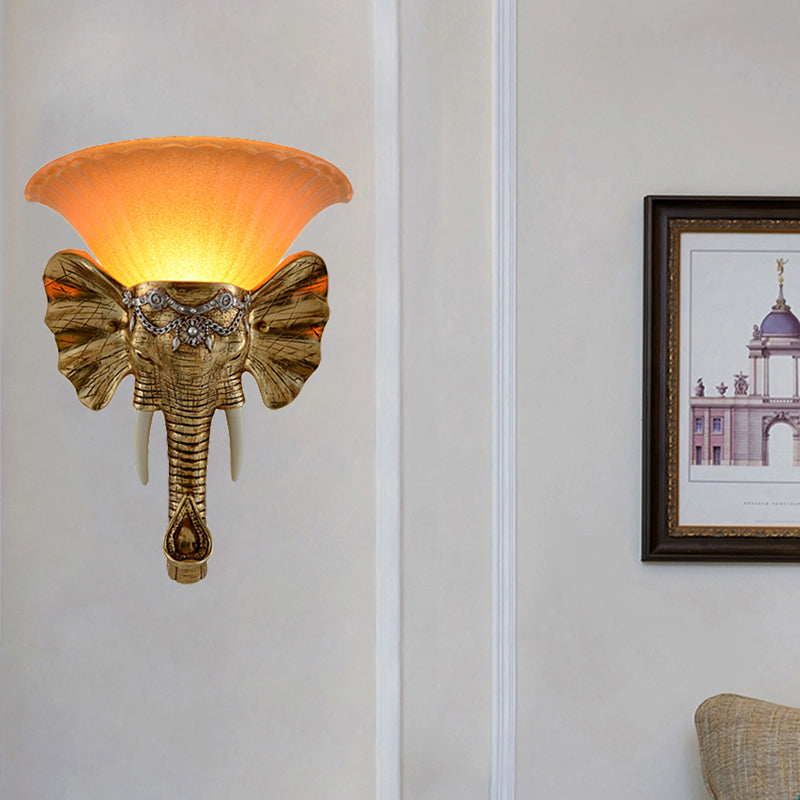 1-Light Flared Wall Mount Lamp Modern Amber Sandblasted Glass Sconce Lighting with Gold Resin Elephant Gold Clearhalo 'Wall Lamps & Sconces' 'Wall Lights' Lighting' 271544