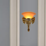 1-Light Flared Wall Mount Lamp Modern Amber Sandblasted Glass Sconce Lighting with Gold Resin Elephant Clearhalo 'Wall Lamps & Sconces' 'Wall Lights' Lighting' 271546