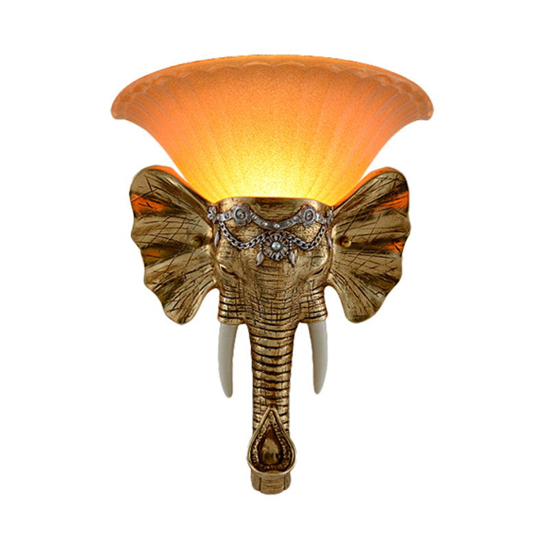 1-Light Flared Wall Mount Lamp Modern Amber Sandblasted Glass Sconce Lighting with Gold Resin Elephant Clearhalo 'Wall Lamps & Sconces' 'Wall Lights' Lighting' 271547