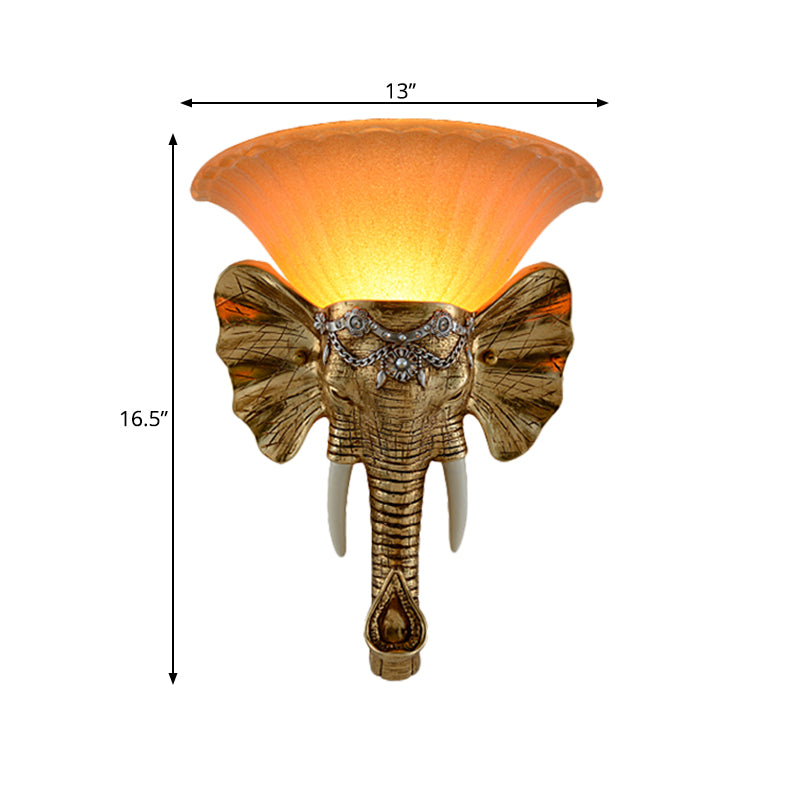 1-Light Flared Wall Mount Lamp Modern Amber Sandblasted Glass Sconce Lighting with Gold Resin Elephant Clearhalo 'Wall Lamps & Sconces' 'Wall Lights' Lighting' 271548