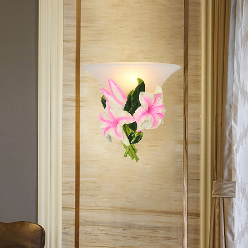 1 Light Resin Wall Lamp Modern Stylish Exquisite Pink Floral Flush Mount Wall Sconce Pink Clearhalo 'Wall Lamps & Sconces' 'Wall Lights' Lighting' 271555