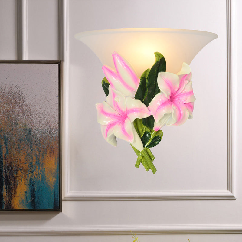 1 Light Resin Wall Lamp Modern Stylish Exquisite Pink Floral Flush Mount Wall Sconce Clearhalo 'Wall Lamps & Sconces' 'Wall Lights' Lighting' 271556