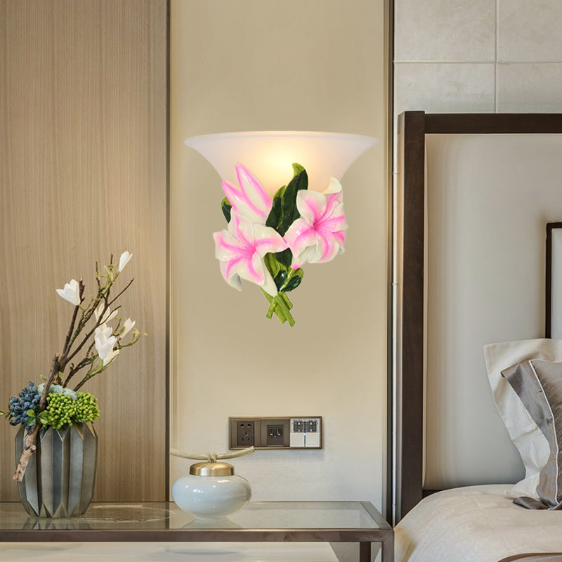 1 Light Resin Wall Lamp Modern Stylish Exquisite Pink Floral Flush Mount Wall Sconce Clearhalo 'Wall Lamps & Sconces' 'Wall Lights' Lighting' 271557