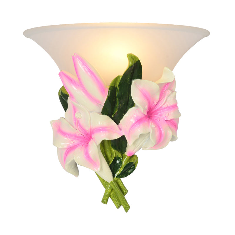 1 Light Resin Wall Lamp Modern Stylish Exquisite Pink Floral Flush Mount Wall Sconce Clearhalo 'Wall Lamps & Sconces' 'Wall Lights' Lighting' 271558