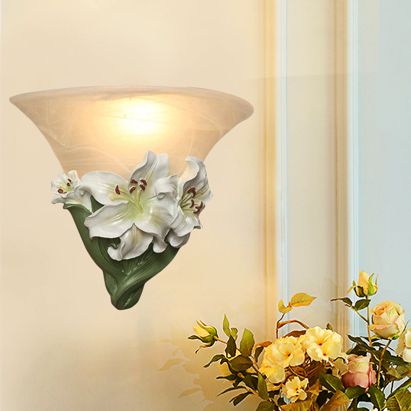 White/Pink Lily Wall Light Contemporary Resin 1 Head Wall Lighting Ideas with Frosted Glass Shade White Clearhalo 'Wall Lamps & Sconces' 'Wall Lights' Lighting' 271561