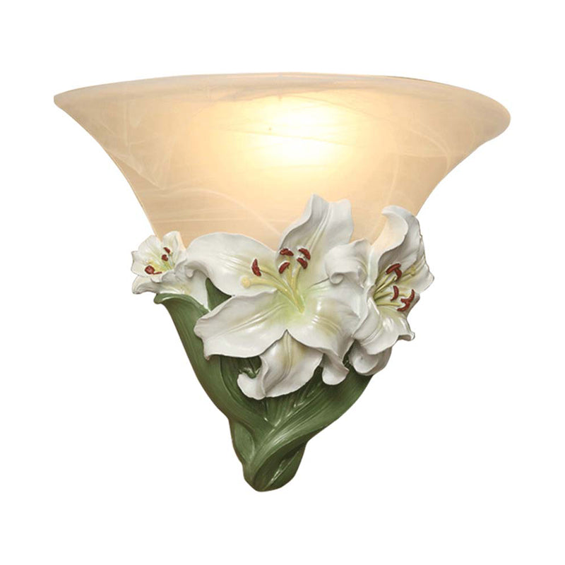 White/Pink Lily Wall Light Contemporary Resin 1 Head Wall Lighting Ideas with Frosted Glass Shade Clearhalo 'Wall Lamps & Sconces' 'Wall Lights' Lighting' 271564