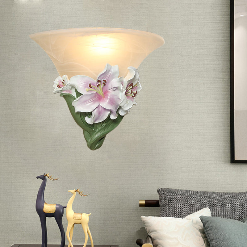 White/Pink Lily Wall Light Contemporary Resin 1 Head Wall Lighting Ideas with Frosted Glass Shade Clearhalo 'Wall Lamps & Sconces' 'Wall Lights' Lighting' 271568