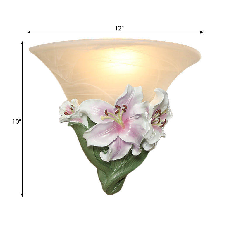 White/Pink Lily Wall Light Contemporary Resin 1 Head Wall Lighting Ideas with Frosted Glass Shade Clearhalo 'Wall Lamps & Sconces' 'Wall Lights' Lighting' 271571