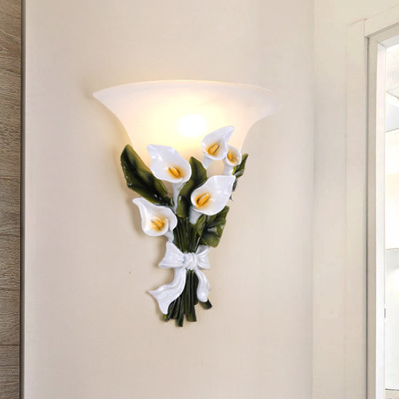 Resin Bouquet Flush Mount Modern 1 Light Wall Light Sconce in Black/Green with Opal Frosted Glass Black Clearhalo 'Wall Lamps & Sconces' 'Wall Lights' Lighting' 271577