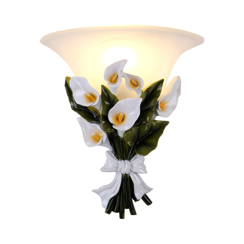 Resin Bouquet Flush Mount Modern 1 Light Wall Light Sconce in Black/Green with Opal Frosted Glass Clearhalo 'Wall Lamps & Sconces' 'Wall Lights' Lighting' 271580